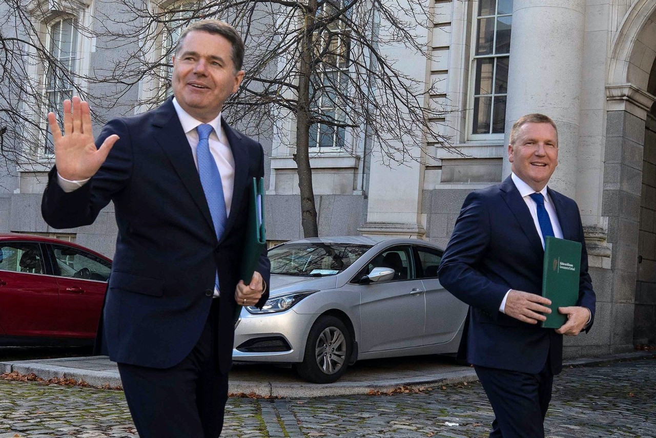Ireland's Finance Minister, Paschal Donohoe (left) and Michael McGrath, Minister for Public Expenditure and Reform, ahead of the Budget 2021 announcement on 13 October
