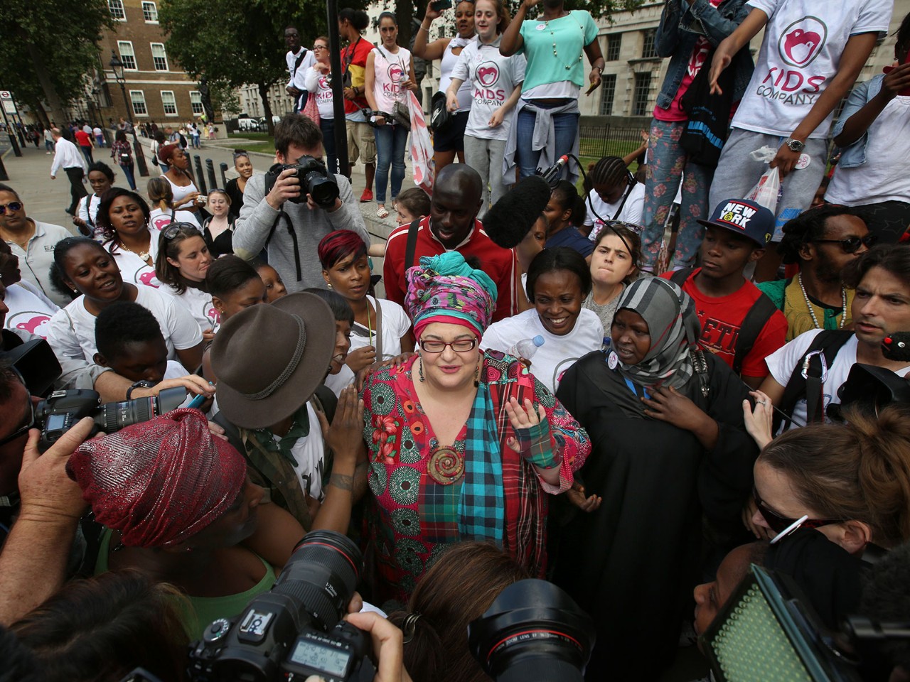 Kids Company founder Camila Batmanghelidjh at a rally outside Downing Street in August 2015 after the government withdrew funding following allegations of sexual assault and financial mismanagement