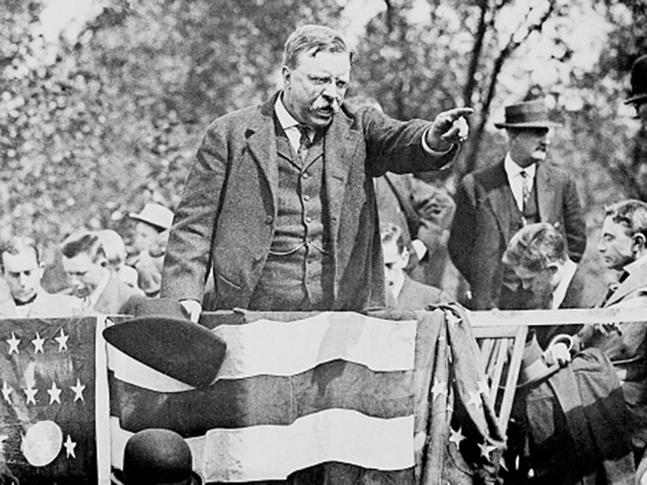 Theodore Roosevelt addressing a campaign rally before he became president