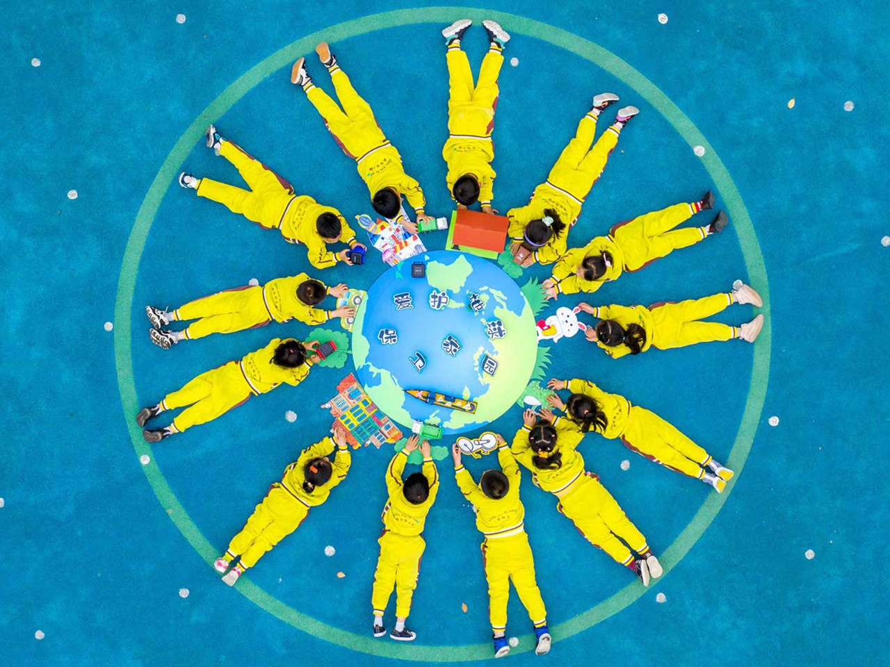 Children at a kindergarten in China created an image of the planet for last year's Earth Day