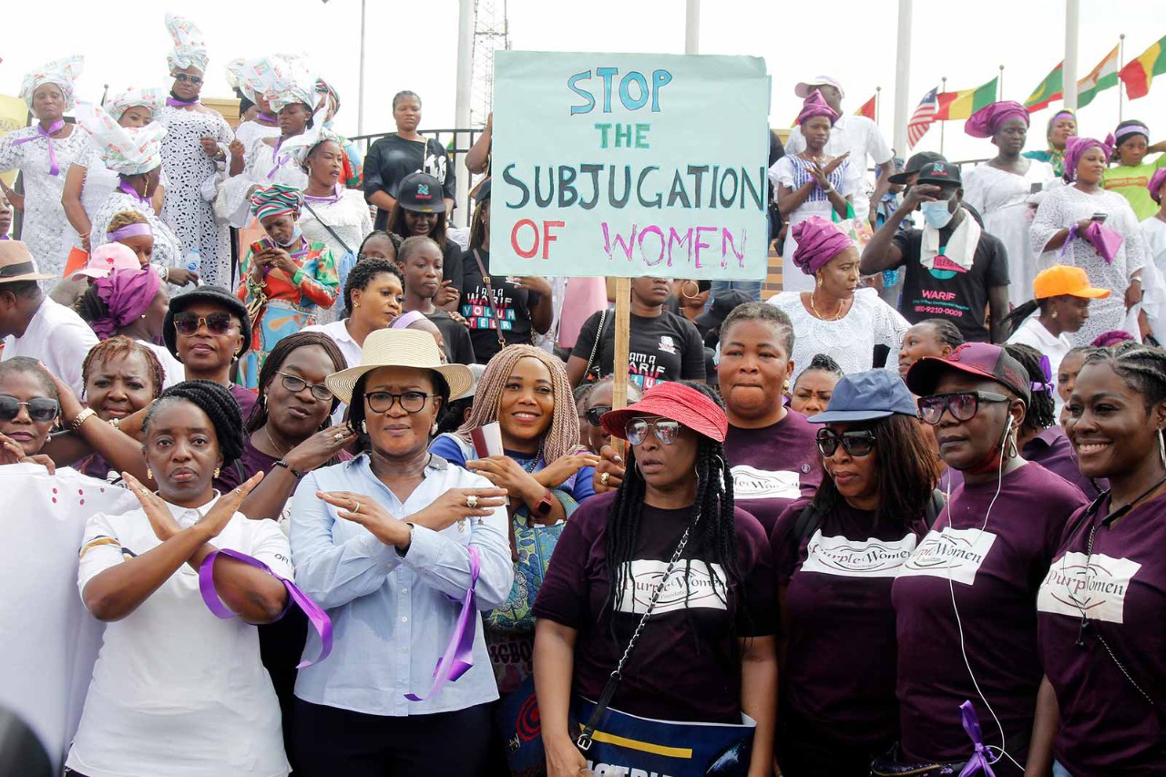 Women from non-governmental organisations in Nigeria held a protest rally in Lagos on International Women's Day 2022