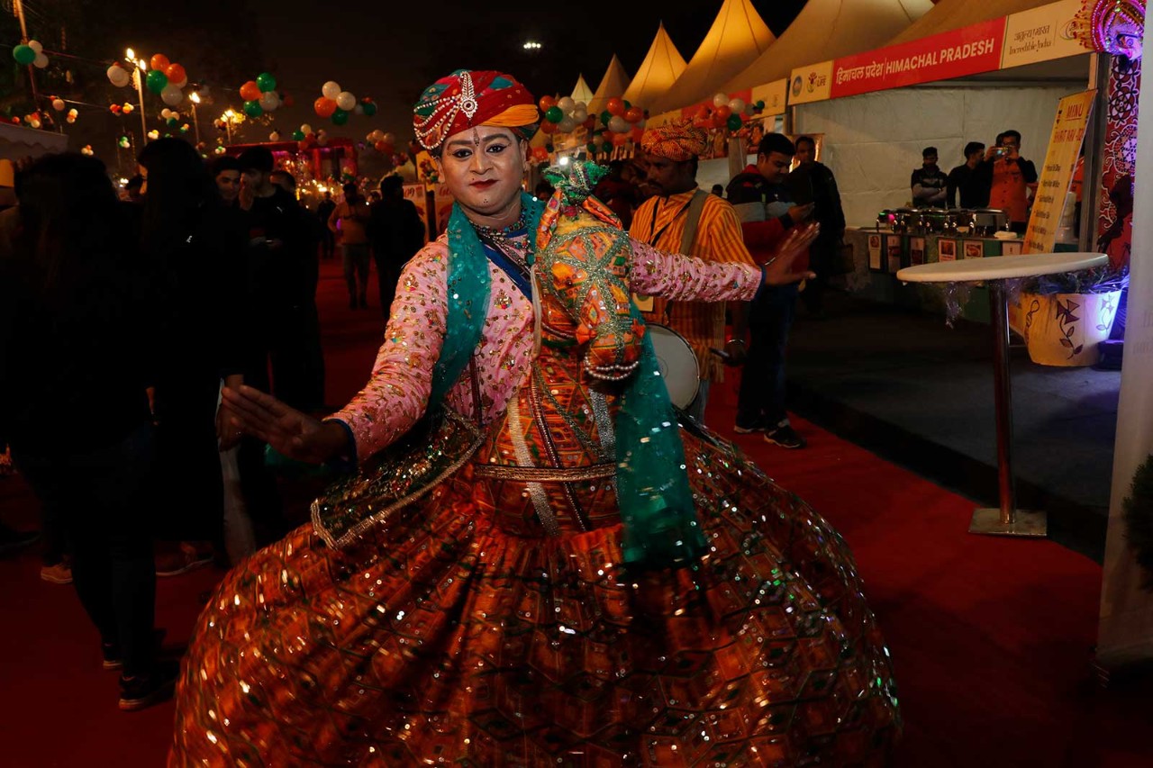 Artists perform during the Bharat Parv Festival, part of Republic Day celebrations in New Delhi